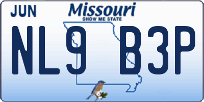 MO license plate NL9B3P
