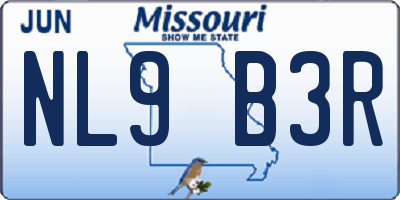 MO license plate NL9B3R