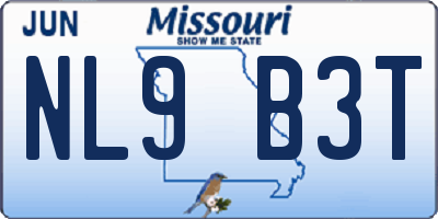 MO license plate NL9B3T