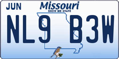MO license plate NL9B3W