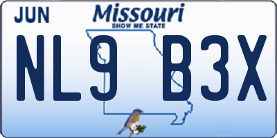 MO license plate NL9B3X