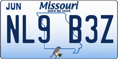 MO license plate NL9B3Z