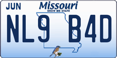 MO license plate NL9B4D