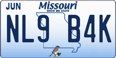 MO license plate NL9B4K
