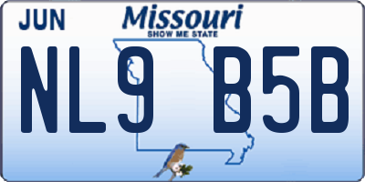 MO license plate NL9B5B