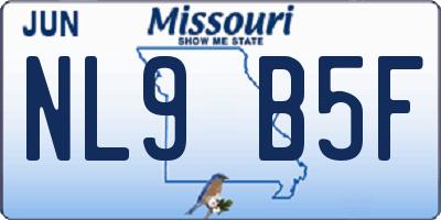 MO license plate NL9B5F