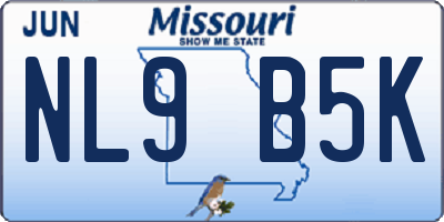 MO license plate NL9B5K