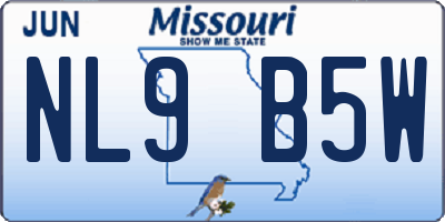 MO license plate NL9B5W