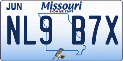 MO license plate NL9B7X