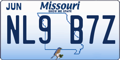 MO license plate NL9B7Z