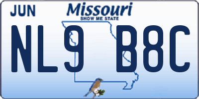 MO license plate NL9B8C