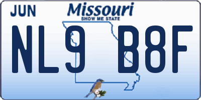 MO license plate NL9B8F