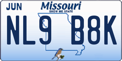 MO license plate NL9B8K