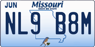 MO license plate NL9B8M