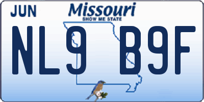 MO license plate NL9B9F