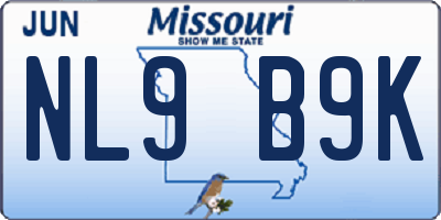 MO license plate NL9B9K