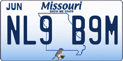 MO license plate NL9B9M