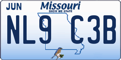 MO license plate NL9C3B
