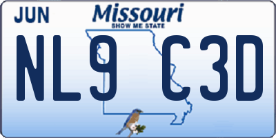 MO license plate NL9C3D
