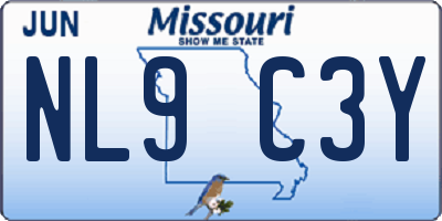 MO license plate NL9C3Y