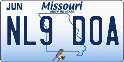 MO license plate NL9D0A