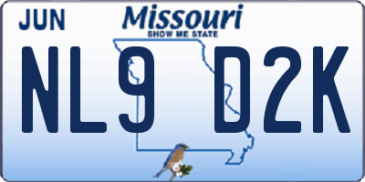 MO license plate NL9D2K