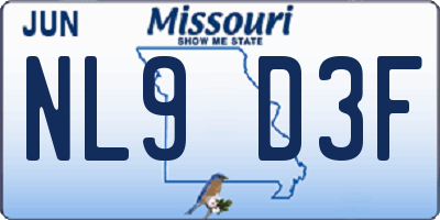 MO license plate NL9D3F