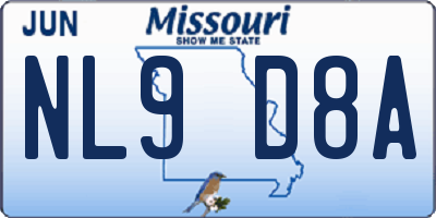 MO license plate NL9D8A