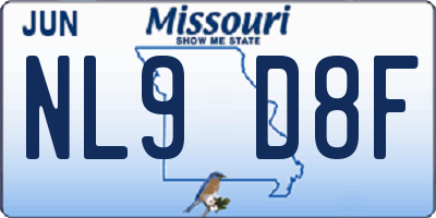 MO license plate NL9D8F