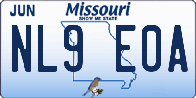 MO license plate NL9E0A