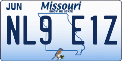 MO license plate NL9E1Z