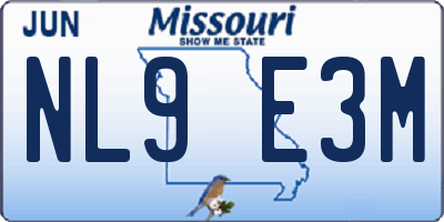 MO license plate NL9E3M