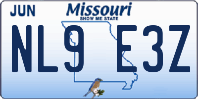 MO license plate NL9E3Z