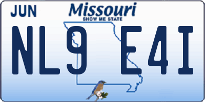 MO license plate NL9E4I