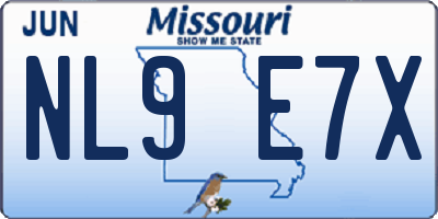 MO license plate NL9E7X