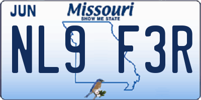 MO license plate NL9F3R