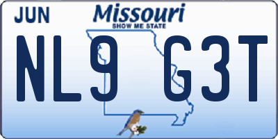 MO license plate NL9G3T