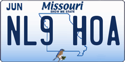 MO license plate NL9H0A