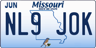 MO license plate NL9J0K