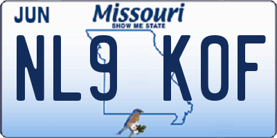 MO license plate NL9K0F