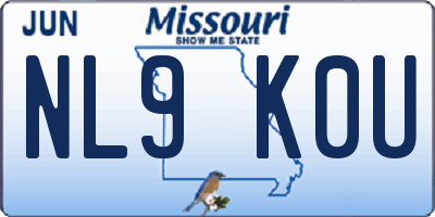 MO license plate NL9K0U