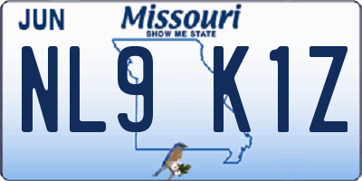 MO license plate NL9K1Z