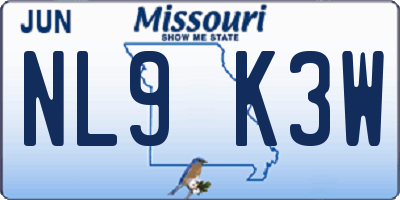 MO license plate NL9K3W