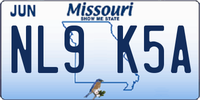 MO license plate NL9K5A