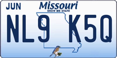 MO license plate NL9K5Q