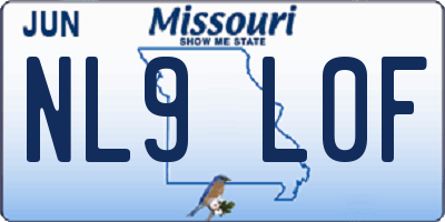 MO license plate NL9L0F