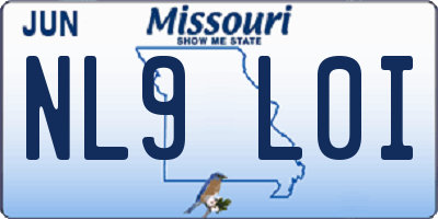 MO license plate NL9L0I