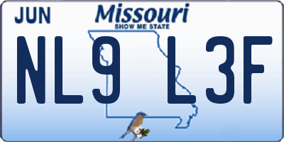 MO license plate NL9L3F