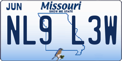 MO license plate NL9L3W
