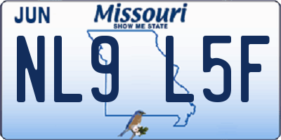 MO license plate NL9L5F